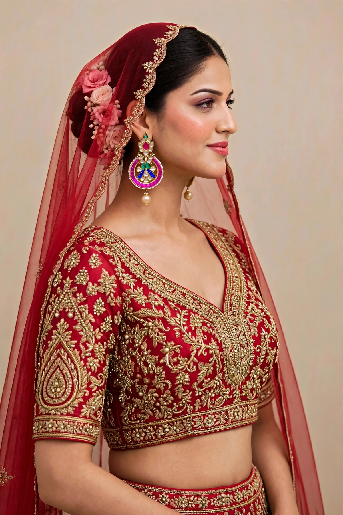 Handmade Kundan Chandbali Earrings, South Indian 22k Gold Plated Jewelry