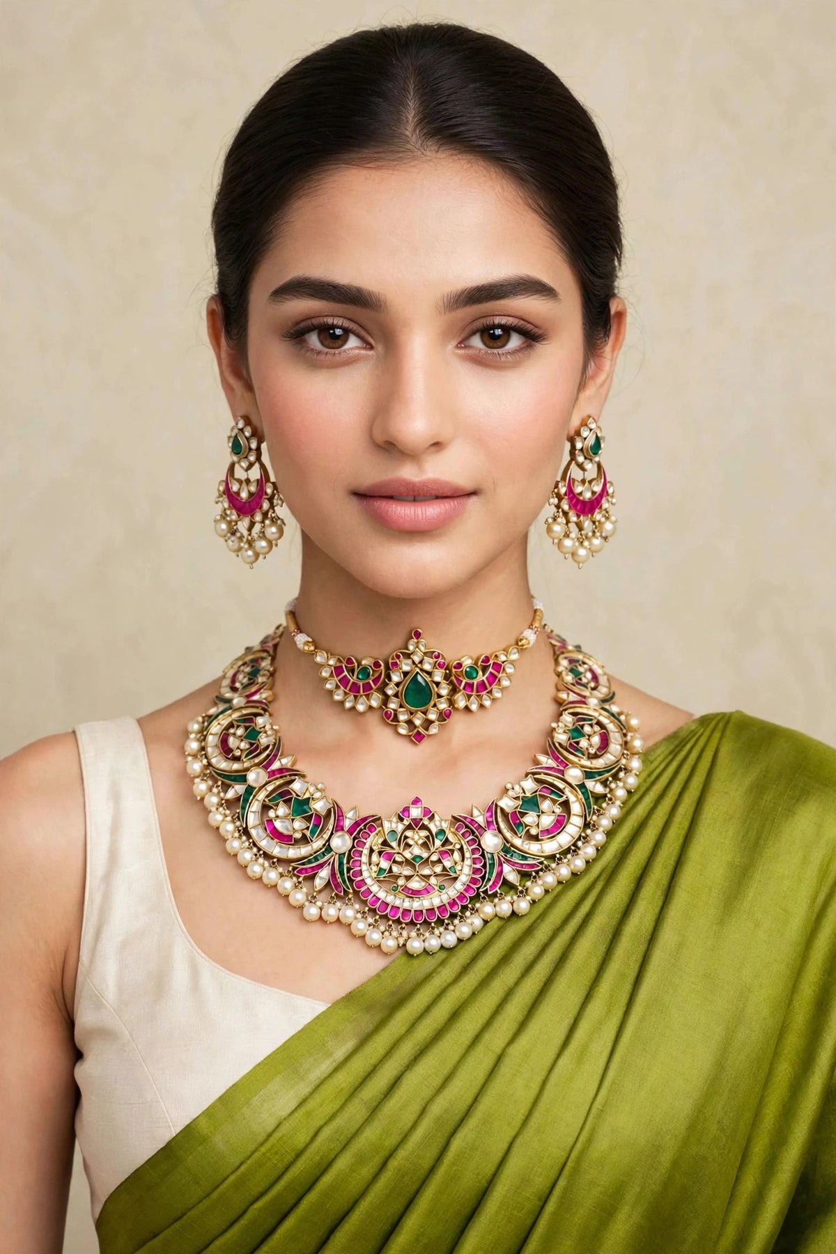 Gold Plated Luxury Bridal Necklace Set with Matching Choker & Earrings, Indian Wedding Jewellery, Statement Bridal Set