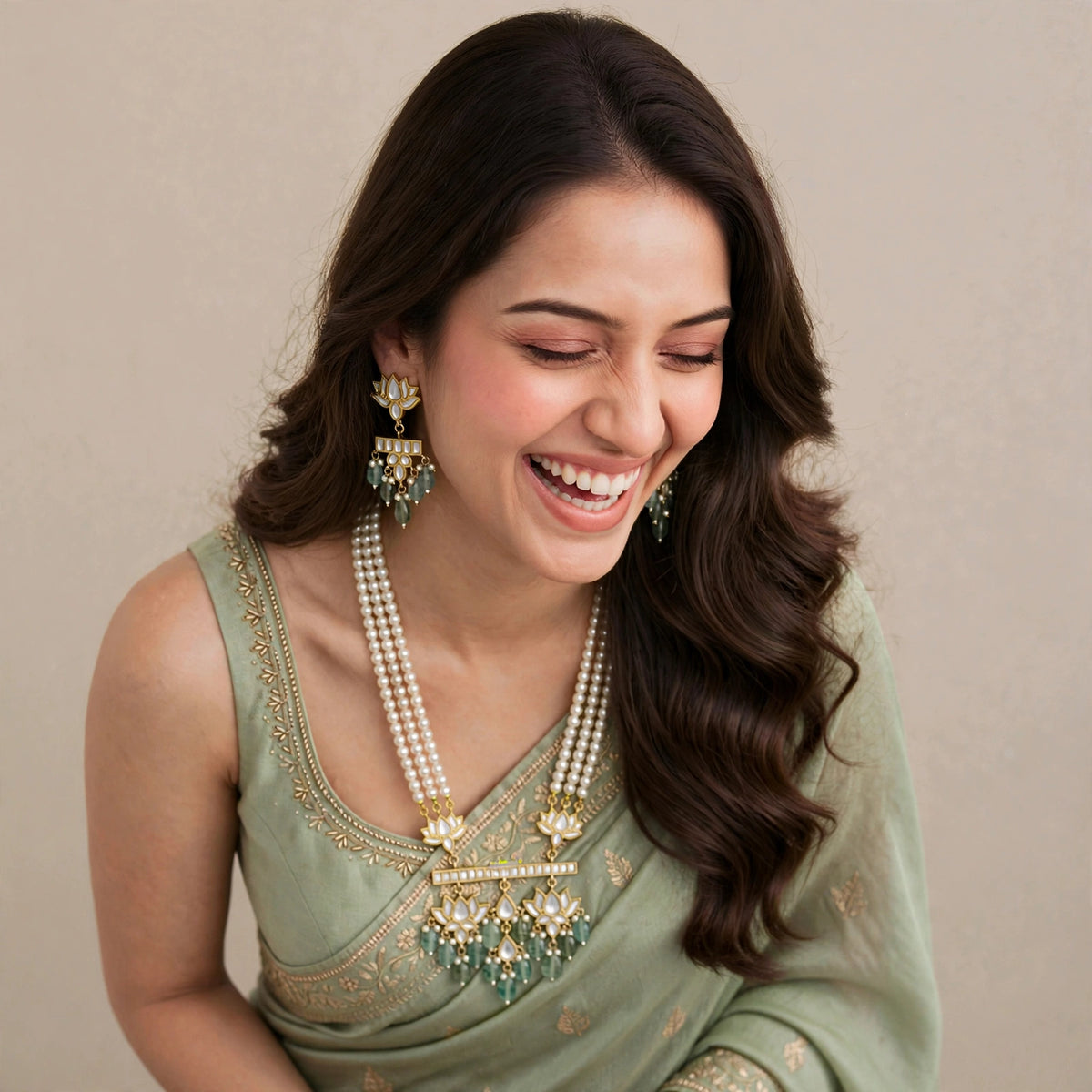 Kundan Jewellery set, Gold plated Pendant Necklace with Earrings