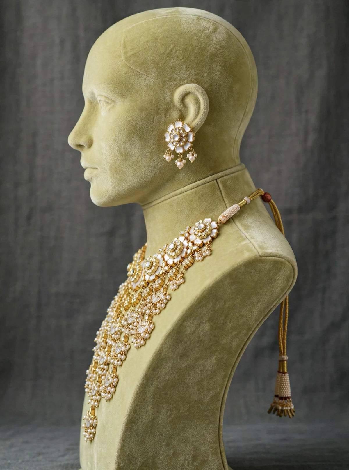 Handmade Kundan Choker Necklace Earrings Set, Gold Plated Mother of Pearl Indian Bridal Jewelry