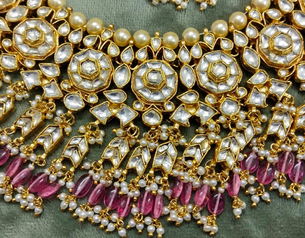 Handmade Kundan Choker Necklace and Earrings, Indian Bridal Jewelry Set