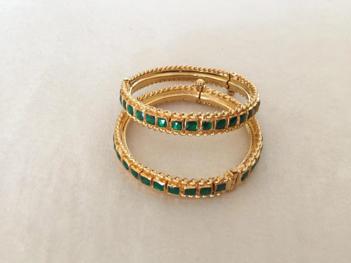 Handmade Gold Finish Kundan Bangle Pair, Indian Bridal Jewelry