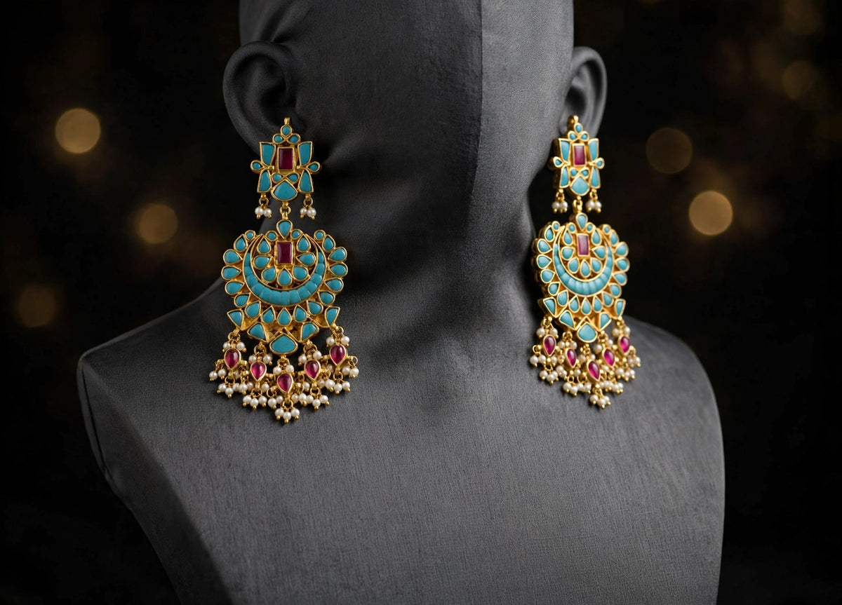 Kundan Choker Necklace & Chandbali Earrings | Gold Plated Indian Jewelry, Turquoise, Ruby Red