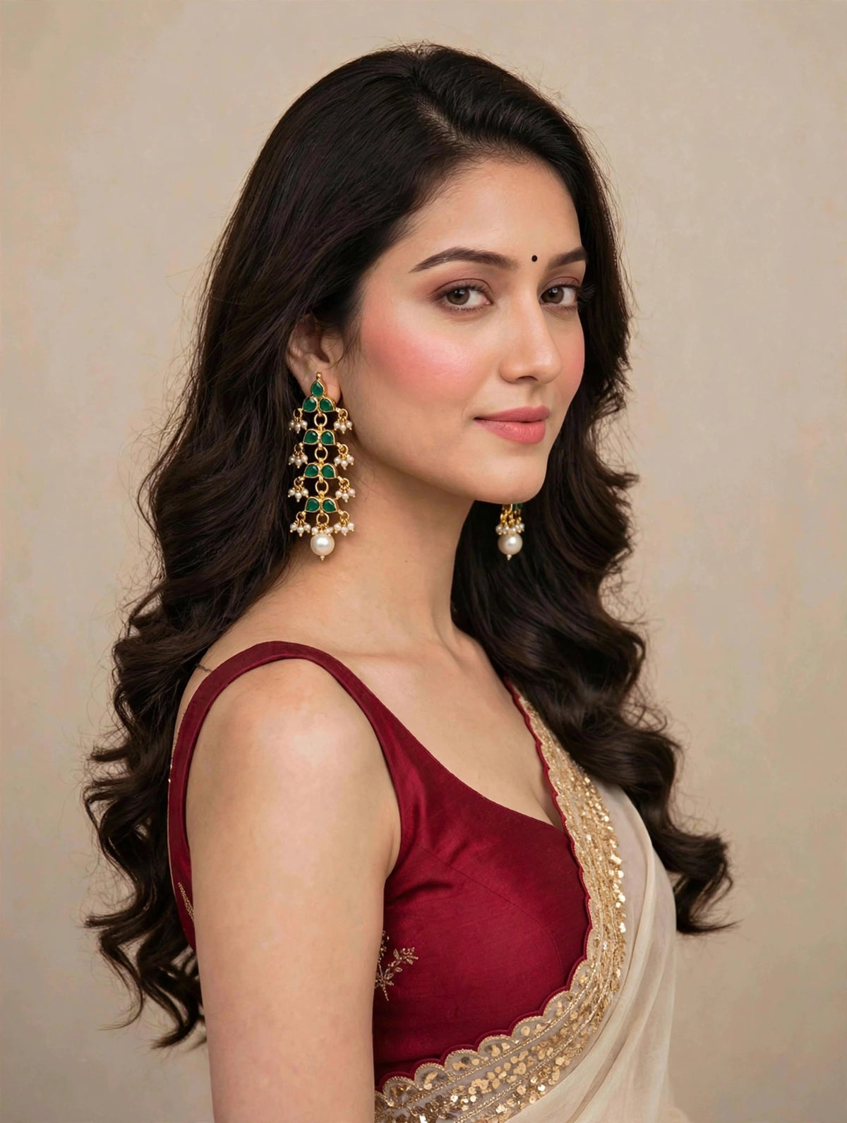 Handmade Kundan Earrings: Pink Stone Pearl Hanging Earring