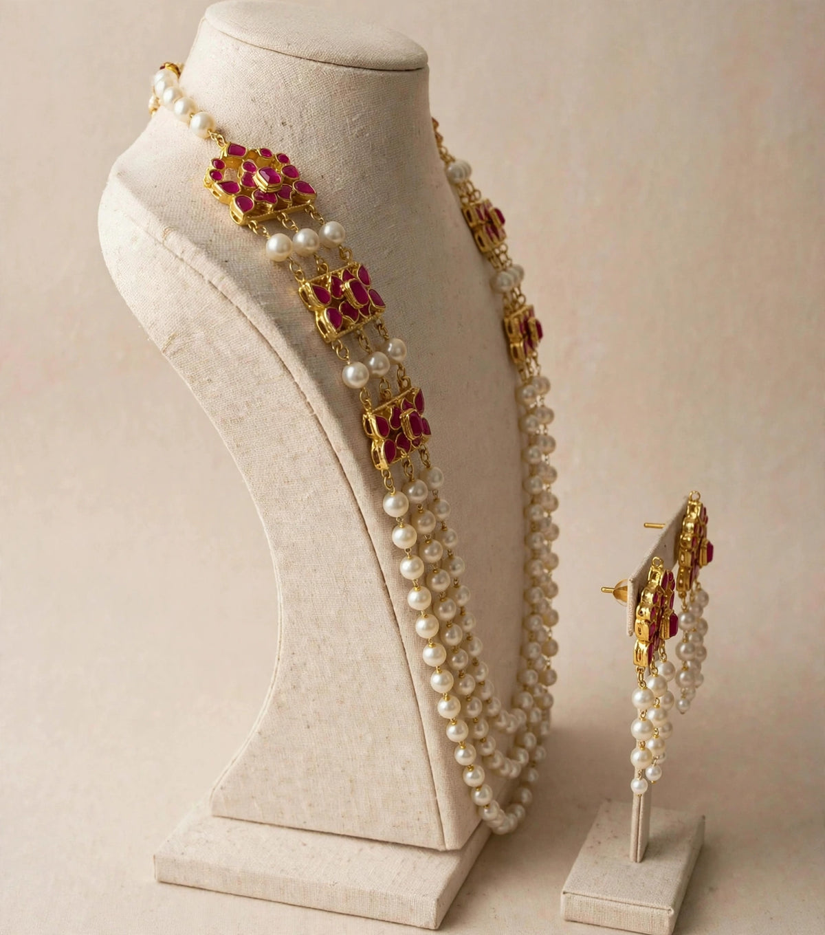 Kundan Pearl Mala Necklace | South Indian Bridal Jewelry Set | Gold Plated Wedding Accessories