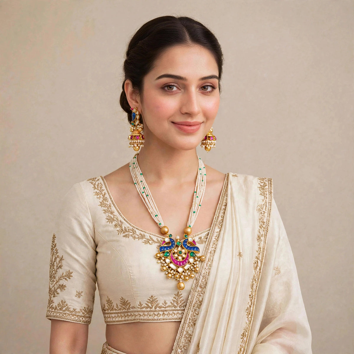 Handmade Kundan Jewelry Set, Gold Plated Indian Wedding Necklace