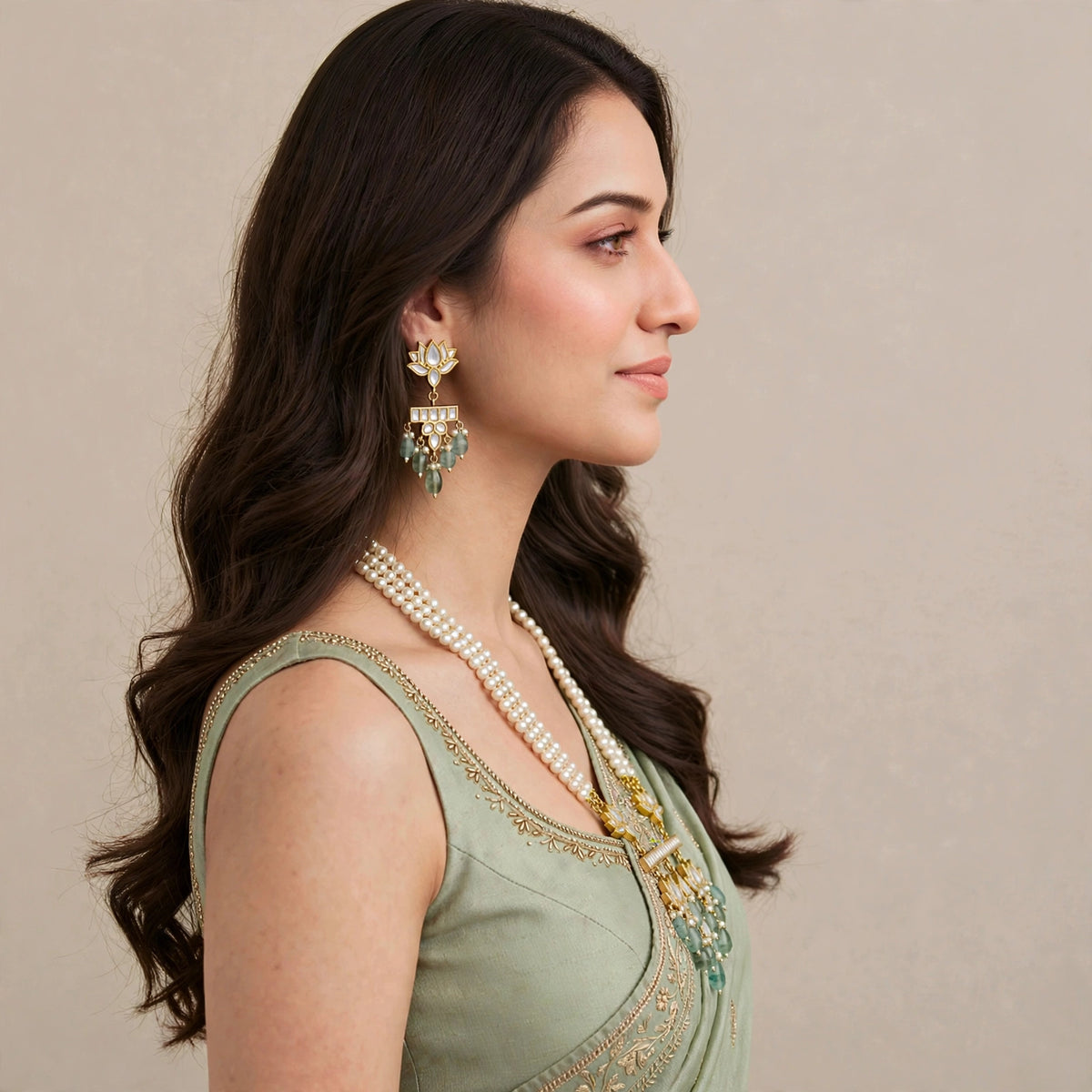 Kundan Jewellery set, Gold plated Pendant Necklace with Earrings