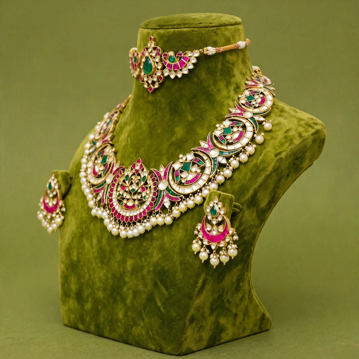 Gold Plated Luxury Bridal Necklace Set with Matching Choker & Earrings, Indian Wedding Jewellery, Statement Bridal Set