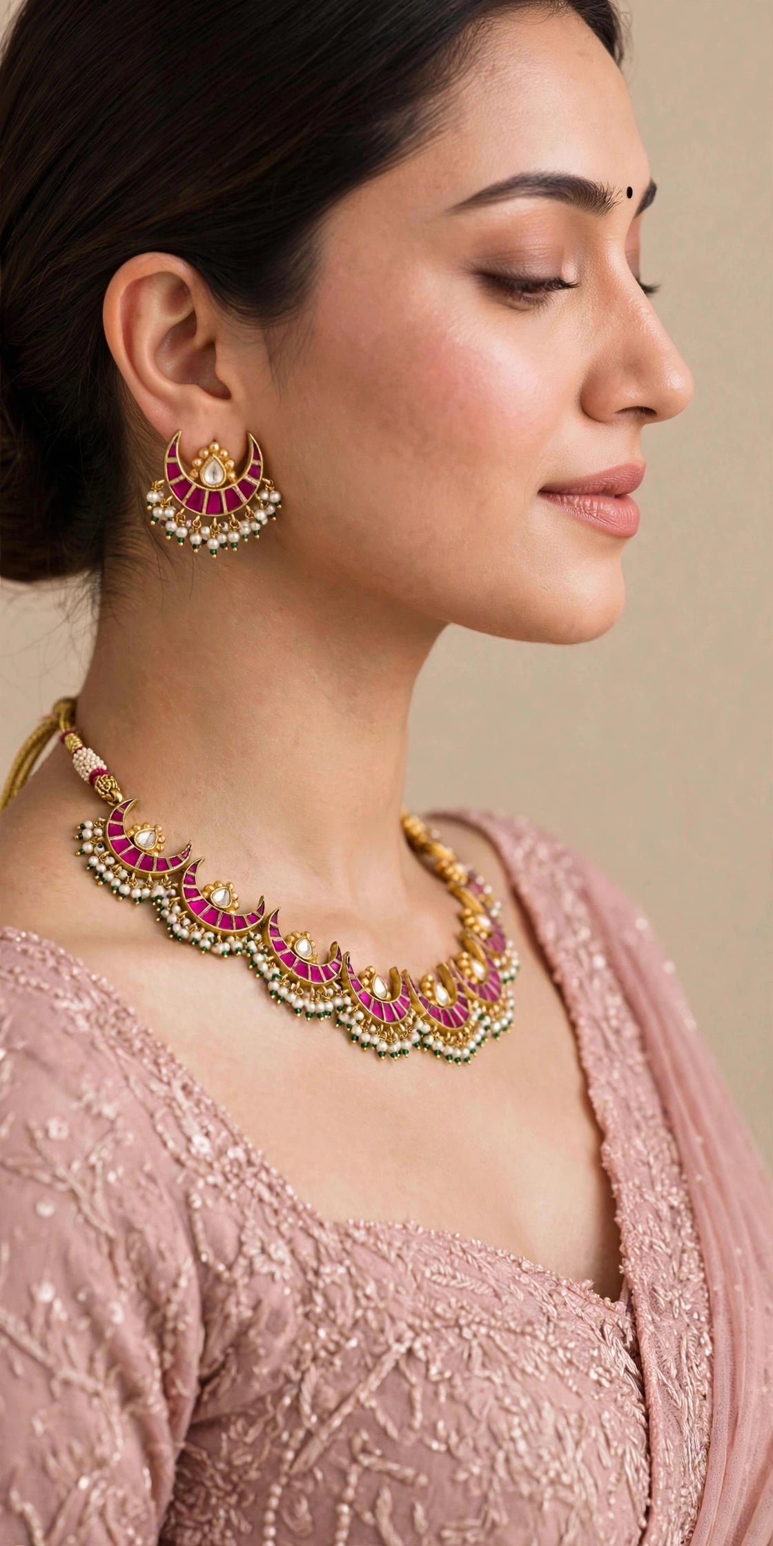 Gold Plated Kundan Choker Necklace Set, Indian Bridal Jewelry, Handmade Earrings