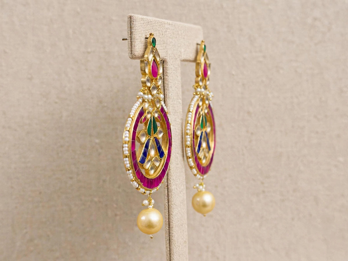 Handmade Kundan Chandbali Earrings, South Indian 22k Gold Plated Jewelry