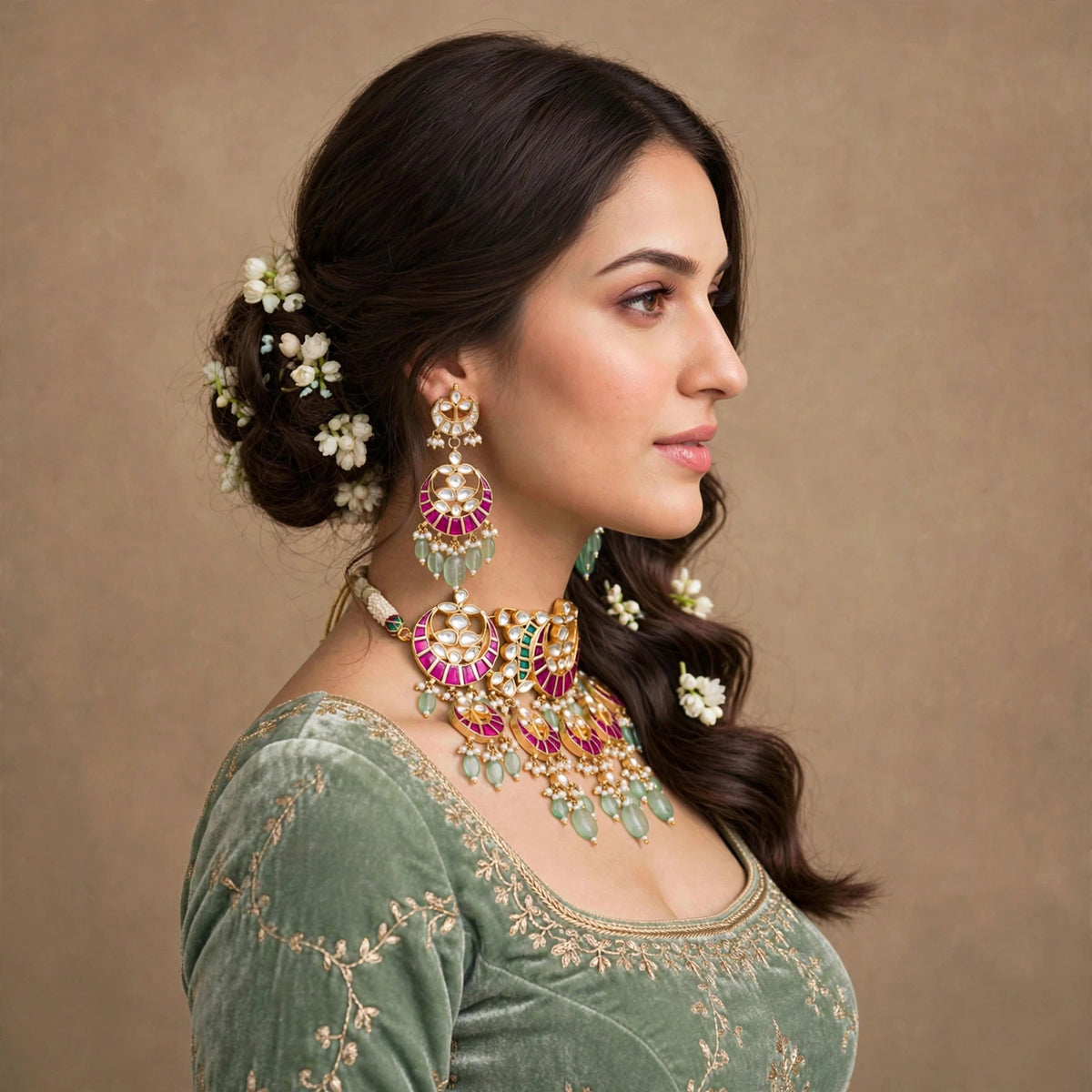 Kundan Choker Necklace with Chandbali Earrings