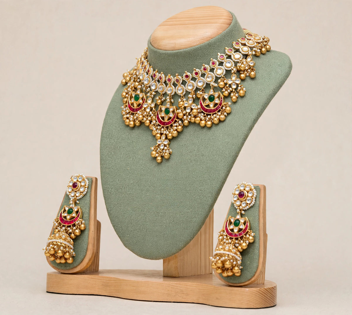 Kundan Choker Necklace Set | Indian Wedding Jewelry | Handmade Chandbali Earrings