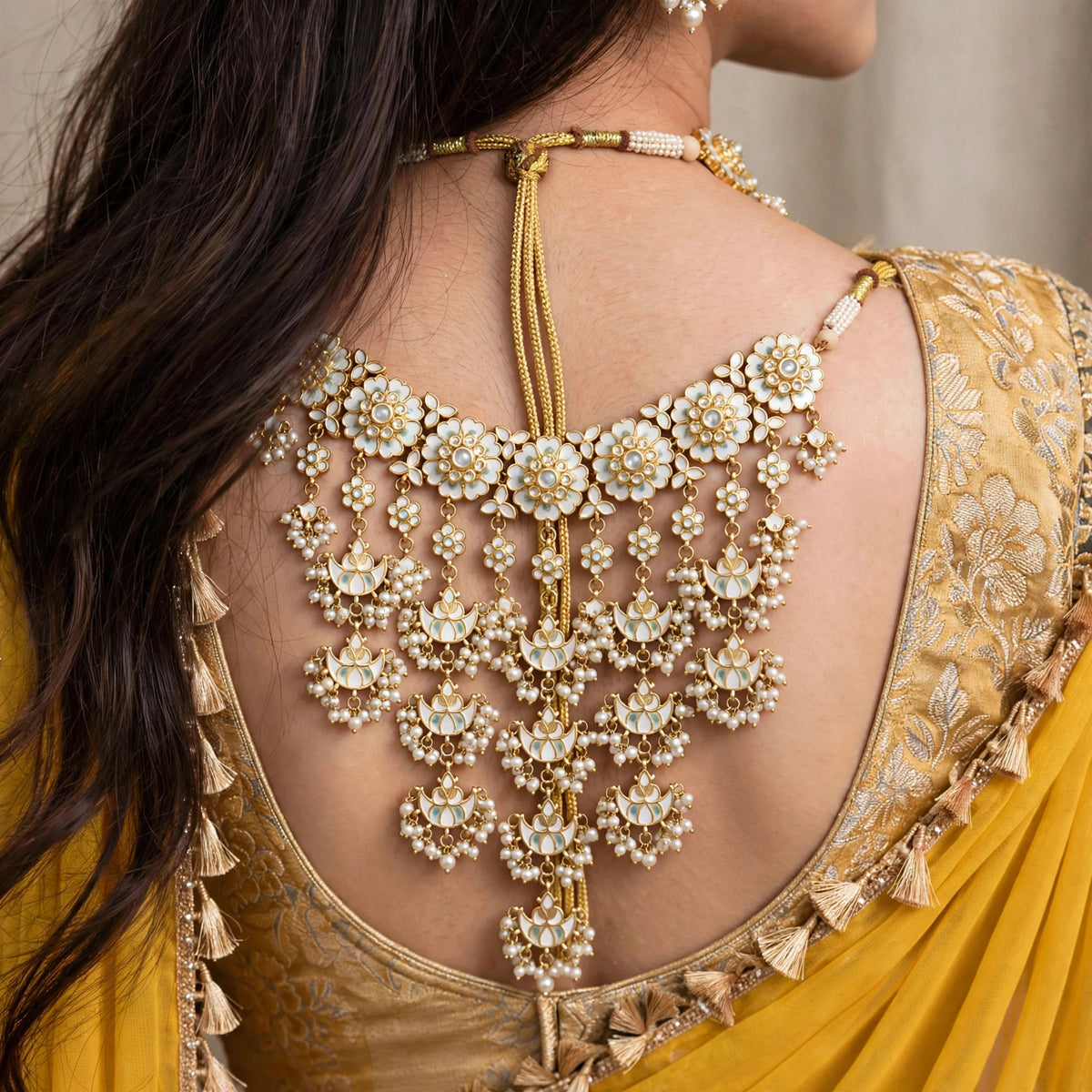 Handmade Kundan Choker Necklace Earrings Set, Gold Plated Mother of Pearl Indian Bridal Jewelry