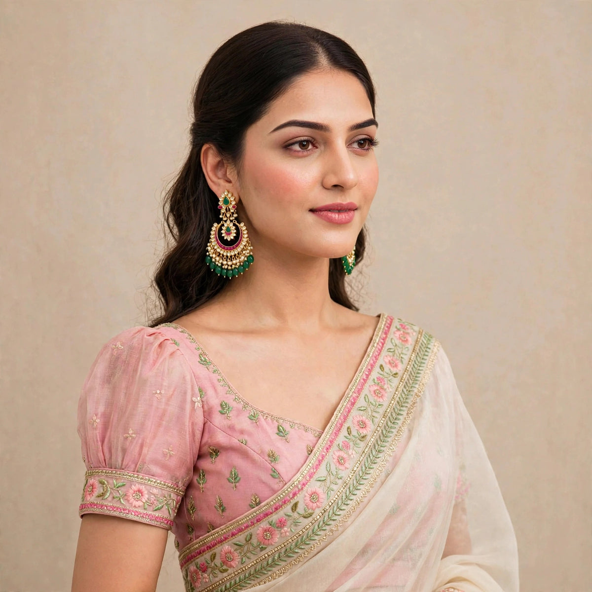 Handcrafted Kundan Chandbali Earrings for Indian Women, Gold Plated Jewellery