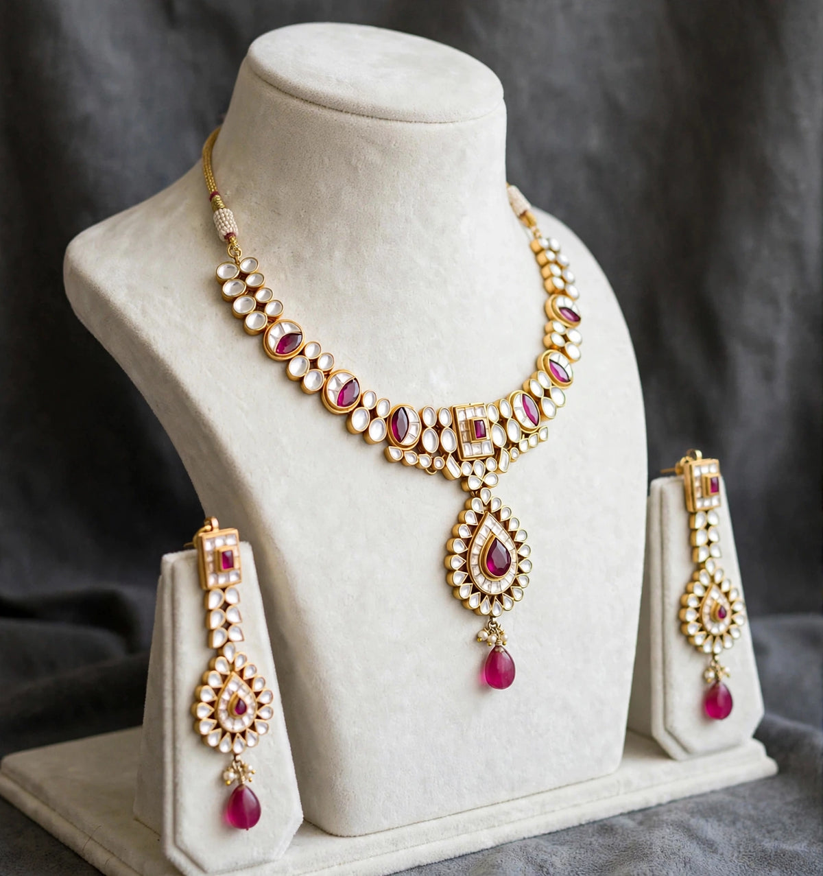 Handmade Kundan Choker Necklace with Earrings, Gold Plated Indian Handmade Jewellery Set