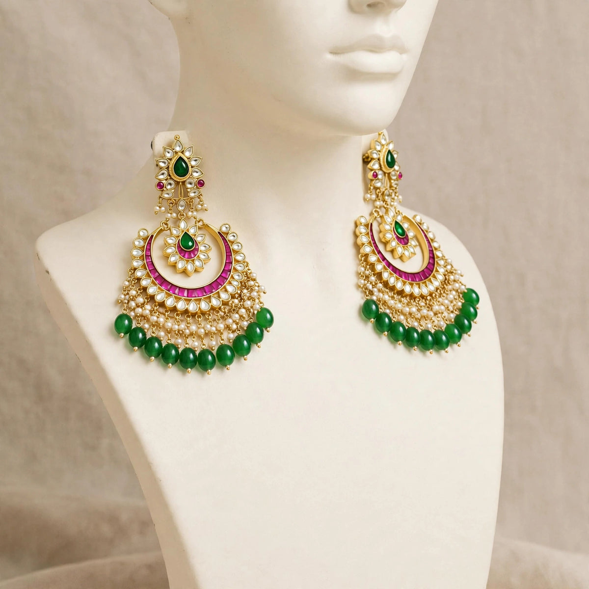 Handcrafted Kundan Chandbali Earrings for Indian Women, Gold Plated Jewellery