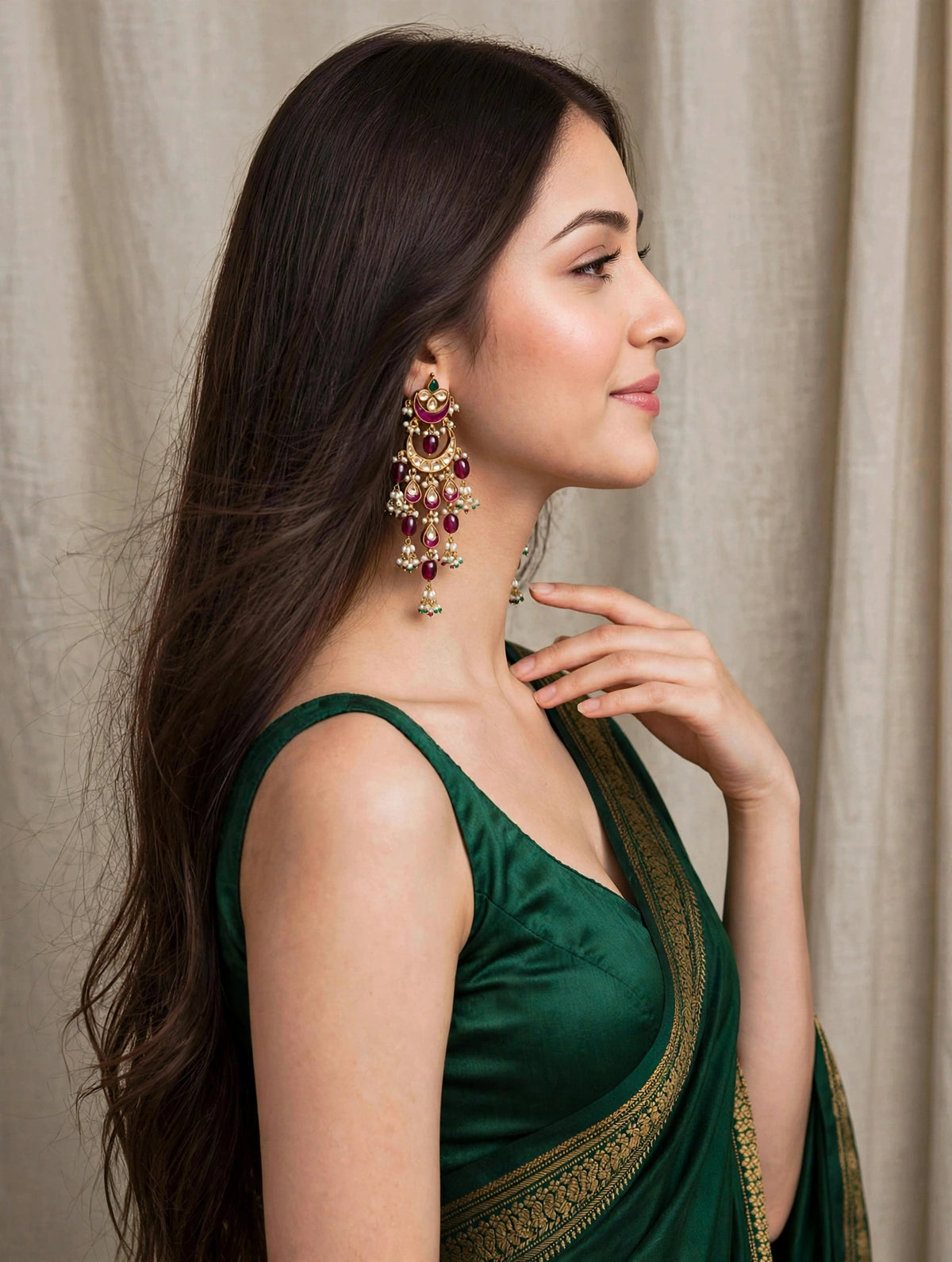 Kundan Chandbali Earrings | 22k Gold Plated Pink Stone  | South Indian Bridal Jewelry