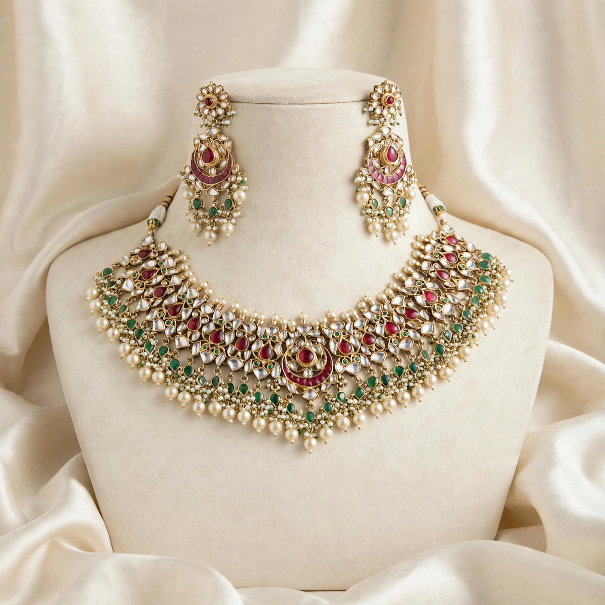 Traditional Kundan Choker Set, Gold Plated Handmade Indian Bridal Necklace Earrings