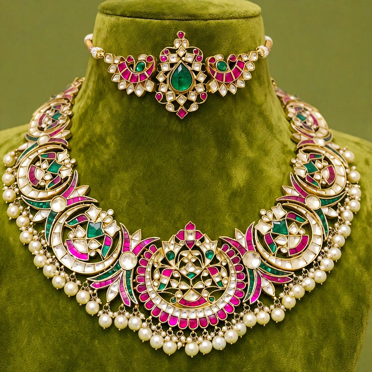 Gold Plated Luxury Bridal Necklace Set with Matching Choker & Earrings, Indian Wedding Jewellery, Statement Bridal Set