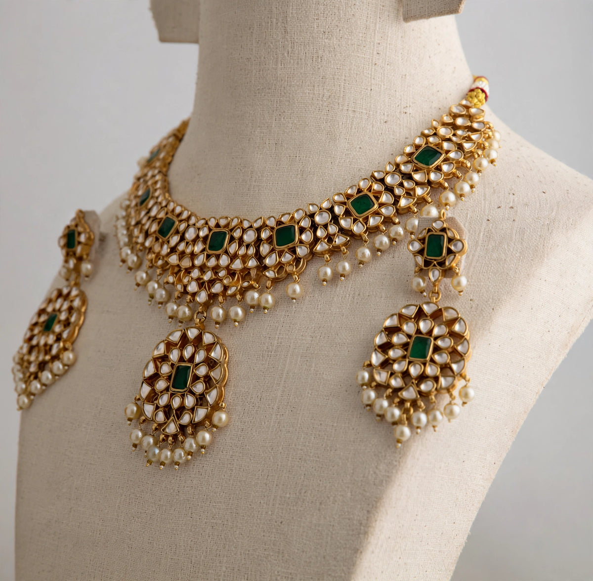 Handmade Kundan Choker Necklace with Earrings , 22k Gold Plated Indian Wedding Jewellery Sets