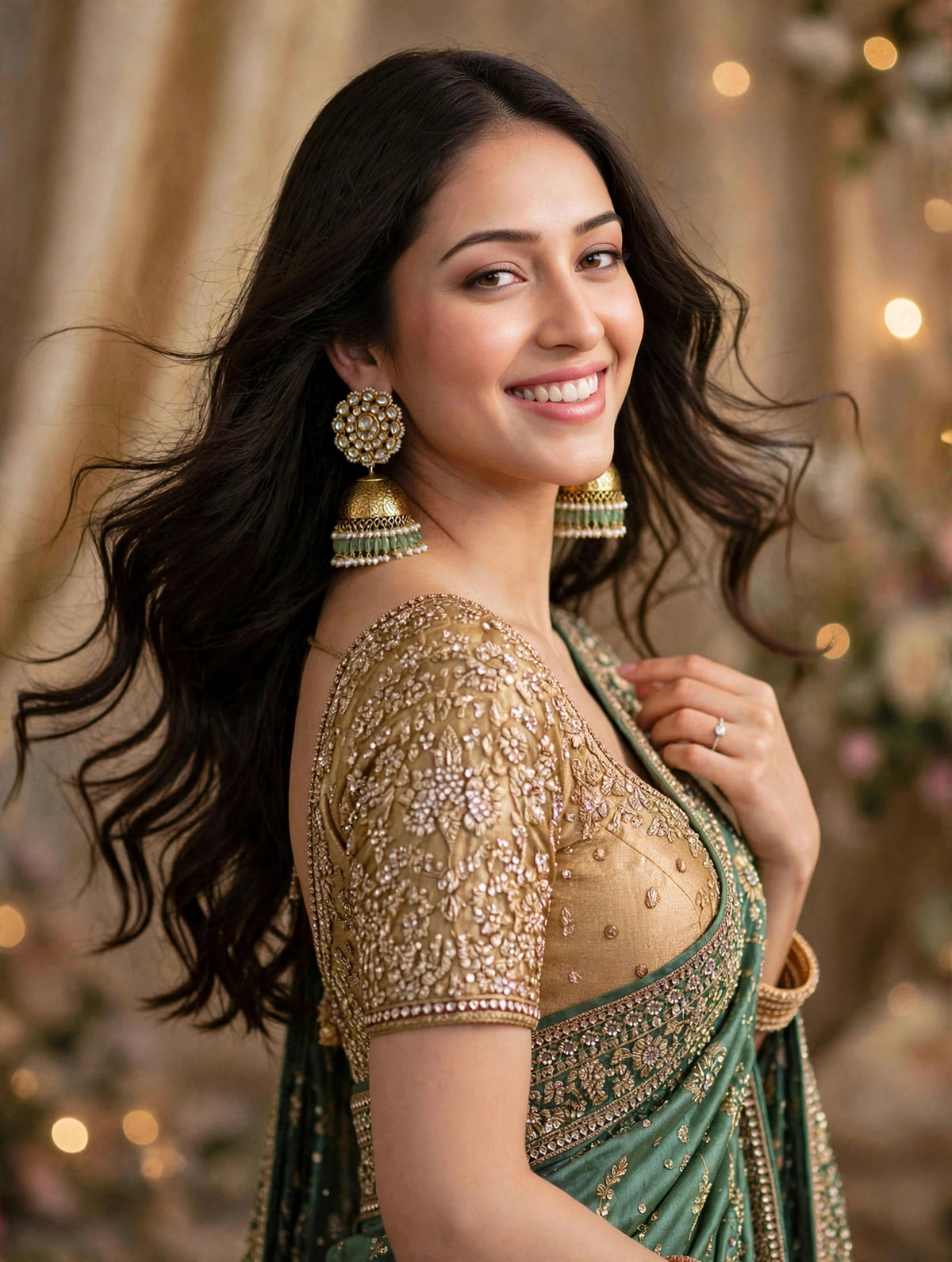 Kundan Jumkhi Earrings, Antique Gold, Indian Wedding Jewelry
