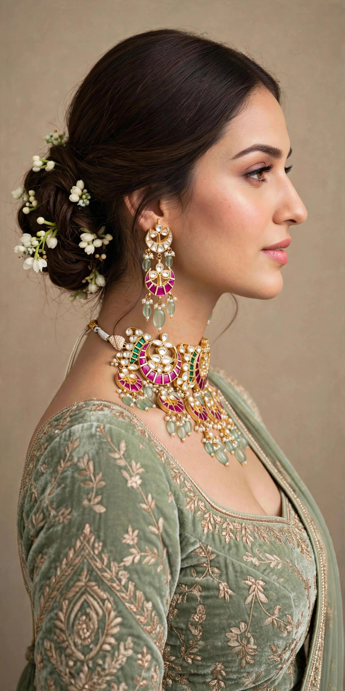 Kundan Choker Necklace with Chandbali Earrings