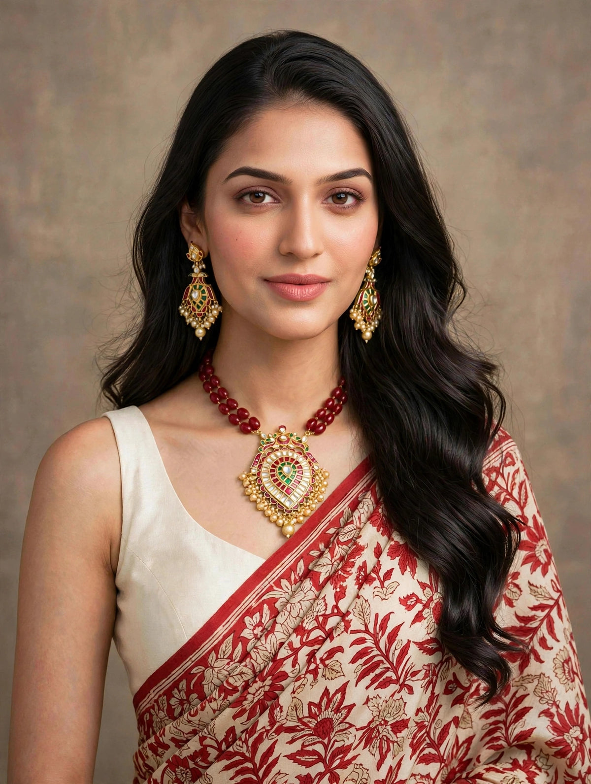 Handmade Kundan Jewelry Set, Gold Plated South Indian Necklace with peacock earrings