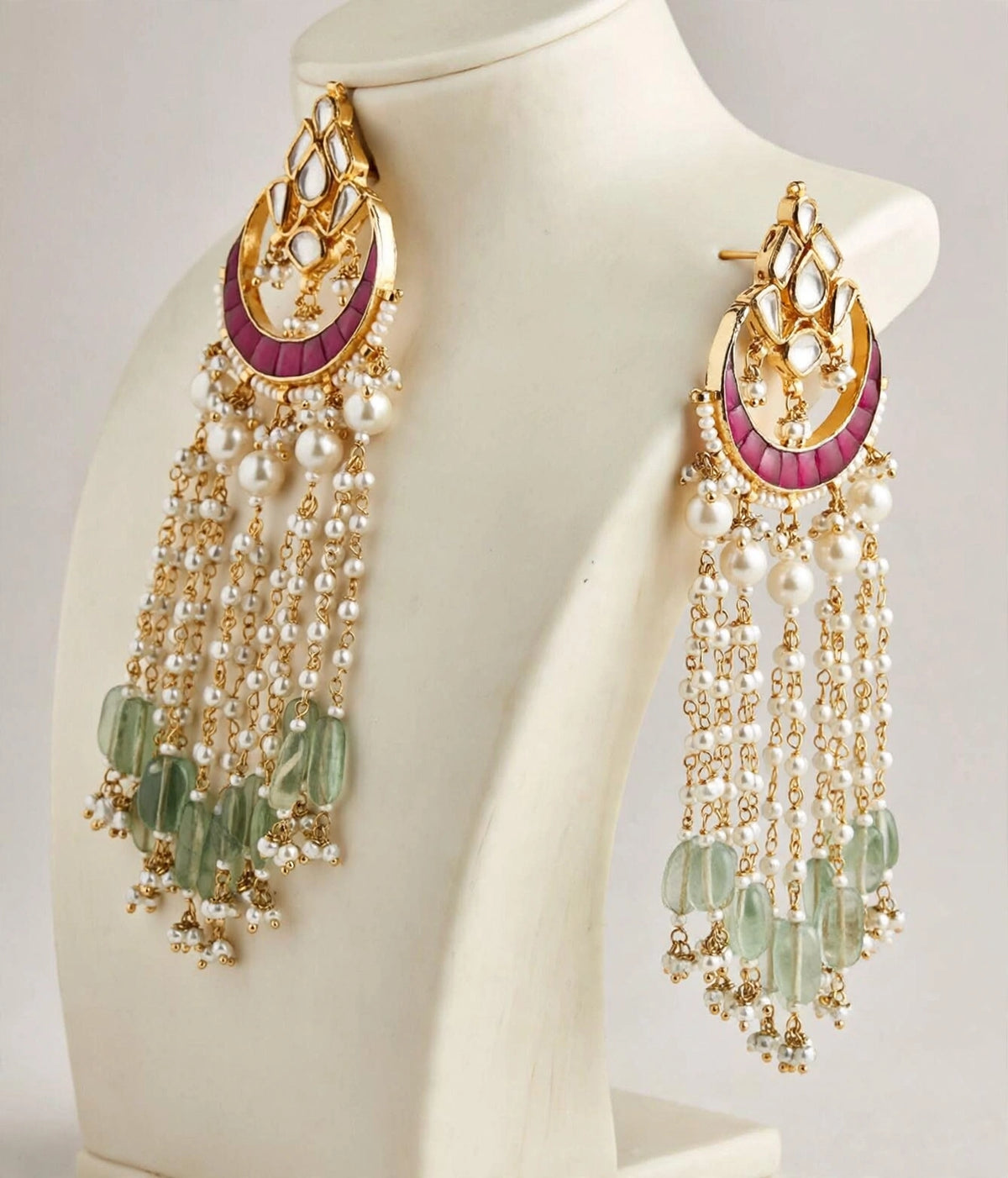 Handmade Kundan Chandbali Earrings, Gold Plated Pearl Hangings