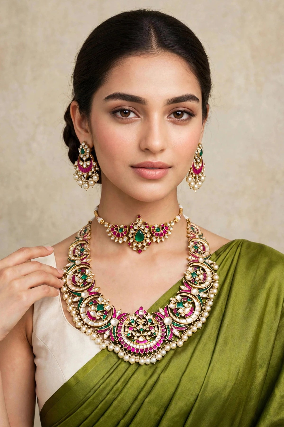 Gold Plated Luxury Bridal Necklace Set with Matching Choker & Earrings, Indian Wedding Jewellery, Statement Bridal Set