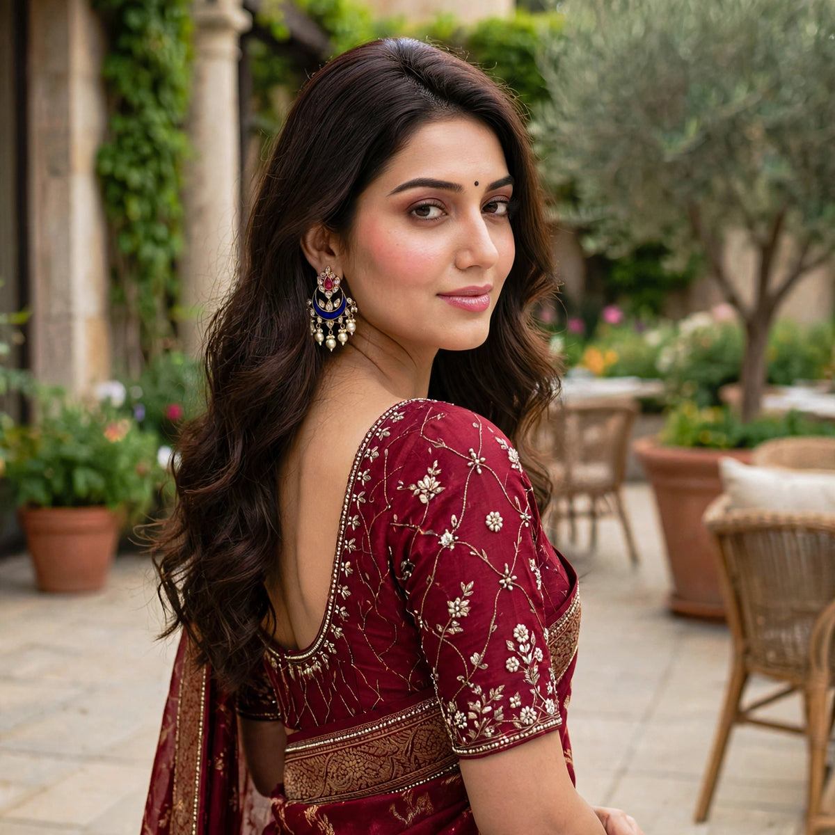 Handcrafted Kundan Chandbali Earrings, South Indian Style, Pearl Hangings