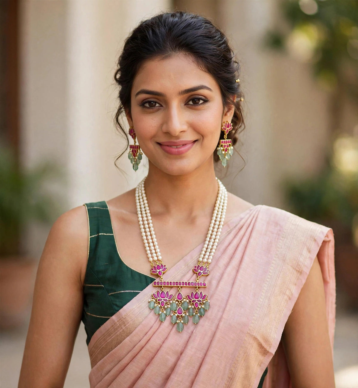 Kundan Jewelry Set, Indian Handmade Pendant Necklace with Earrings