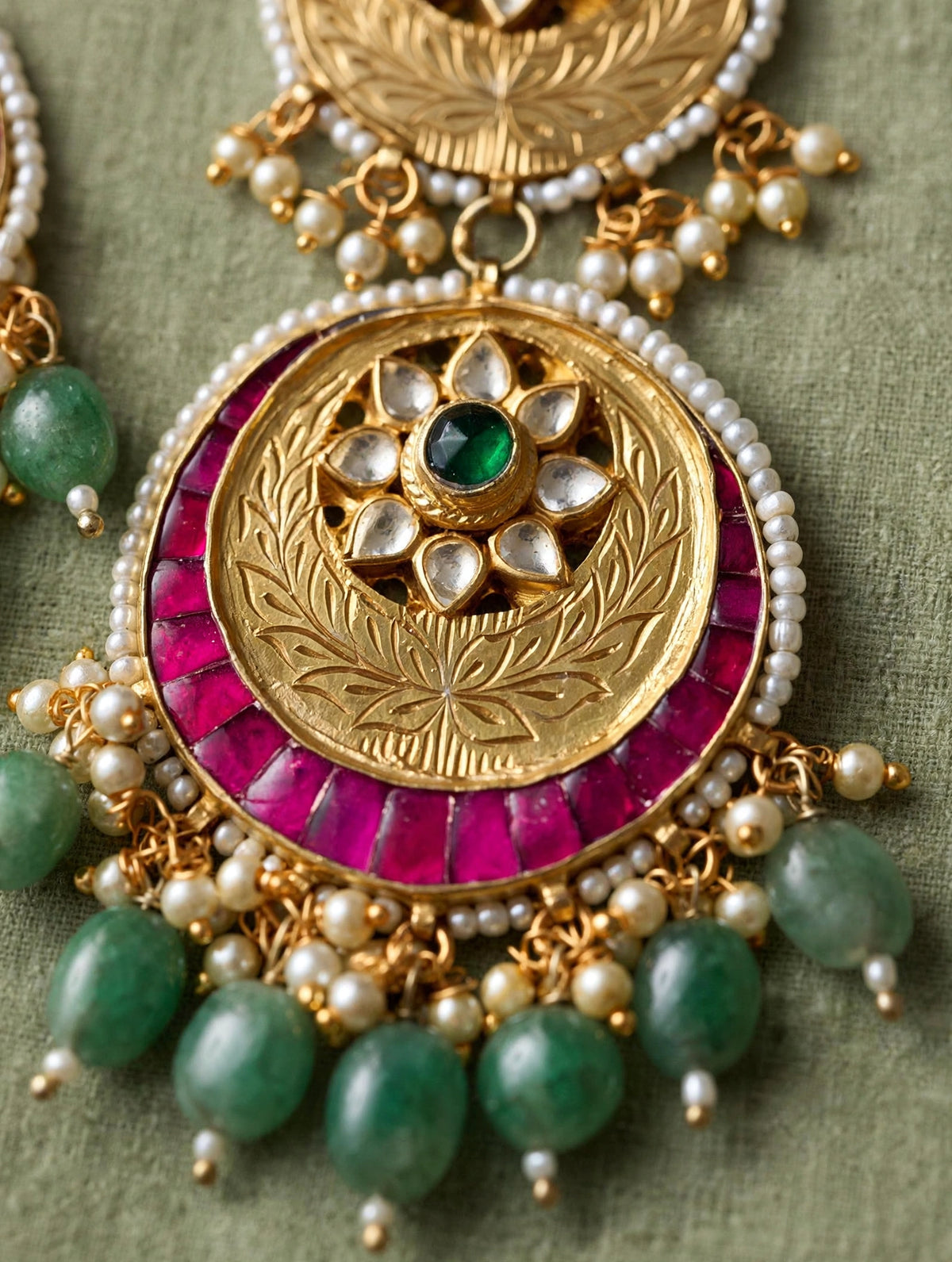 Kundan Chandbali Earrings, Gold Tone Indian Bridal Jewelry