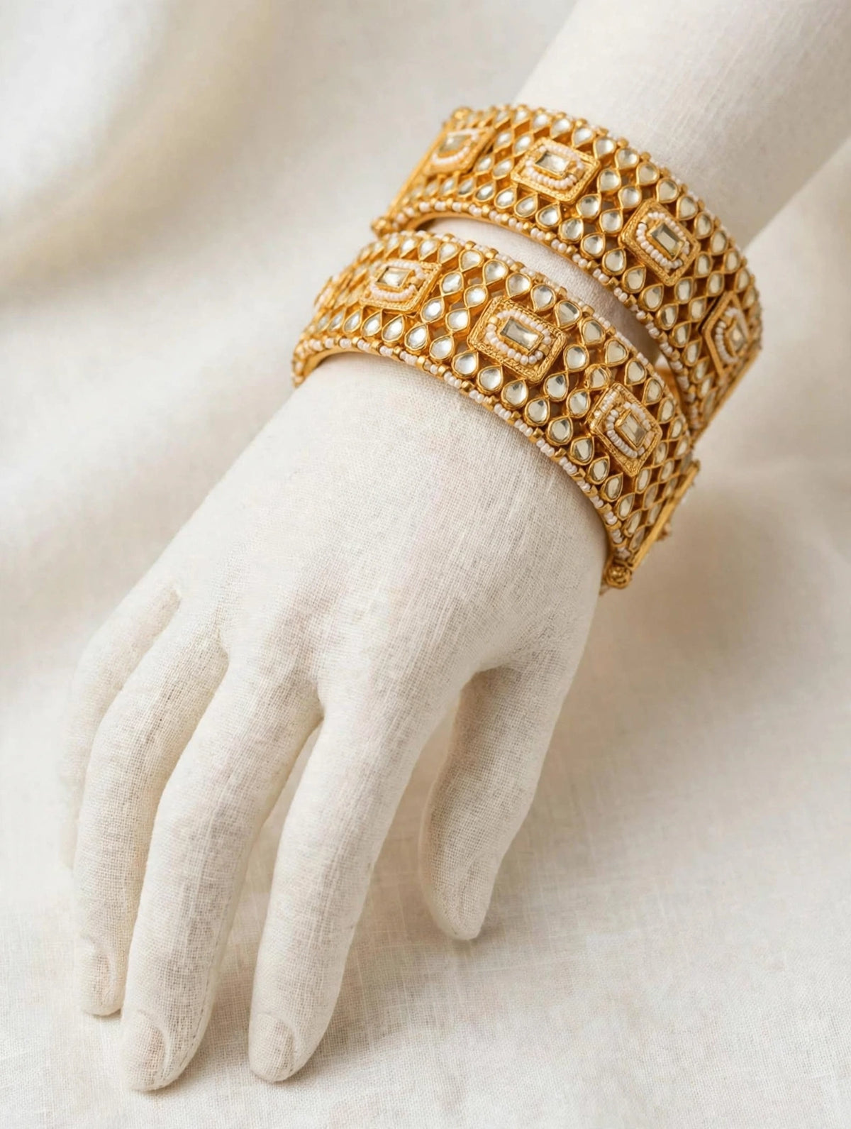 Kundan Bangle Set,Handmade Bridal Bracelet pair, Gold Plated Indian Bridal Jewelry