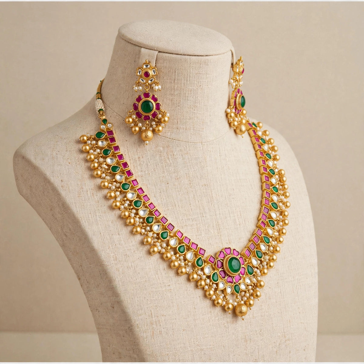 Indian Traditional Kundan Jewellery set, South Indian Necklace with Earrings