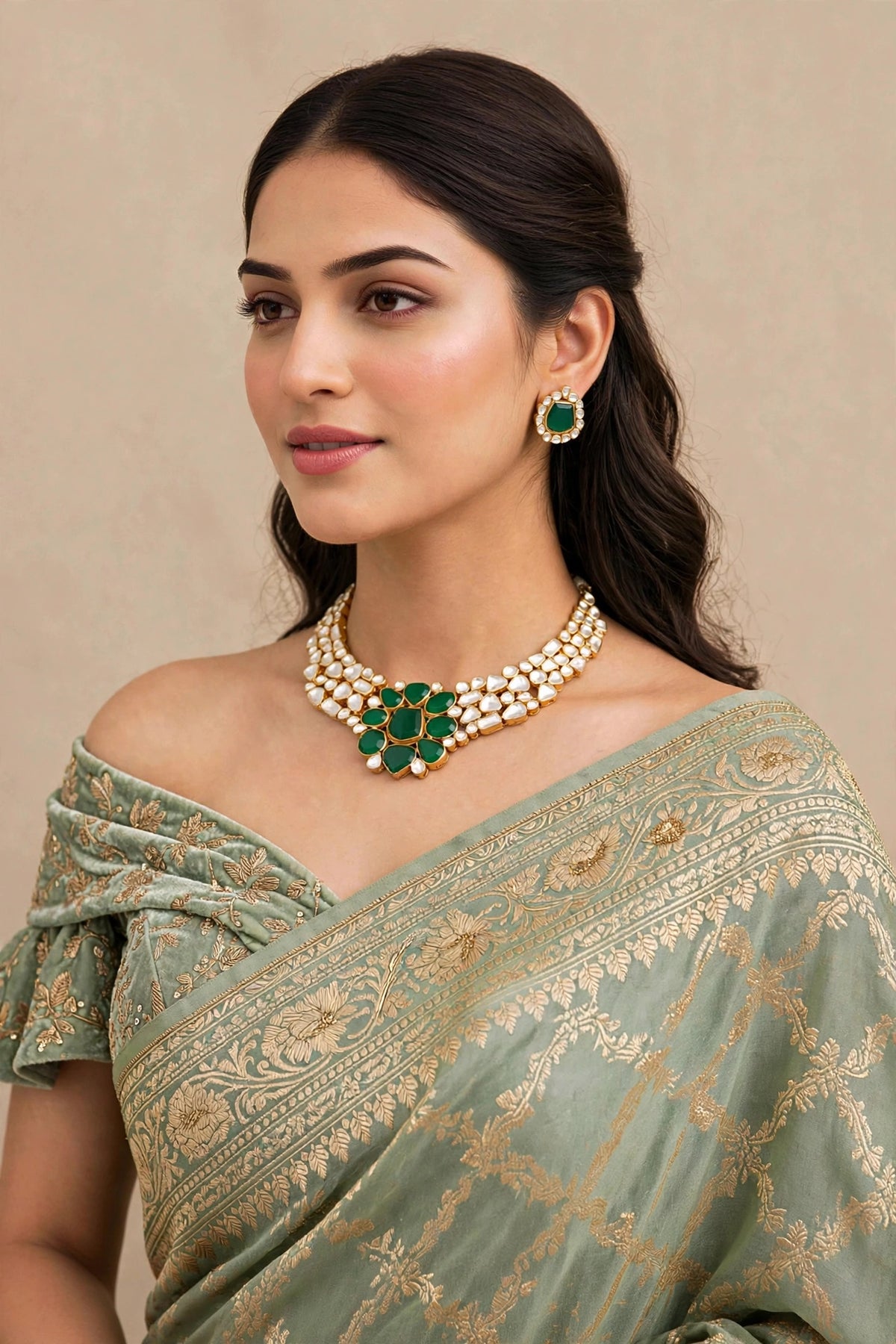 Handmade Kundan Choker Set, 22K Gold Plated, Indian Bridal Jewelry