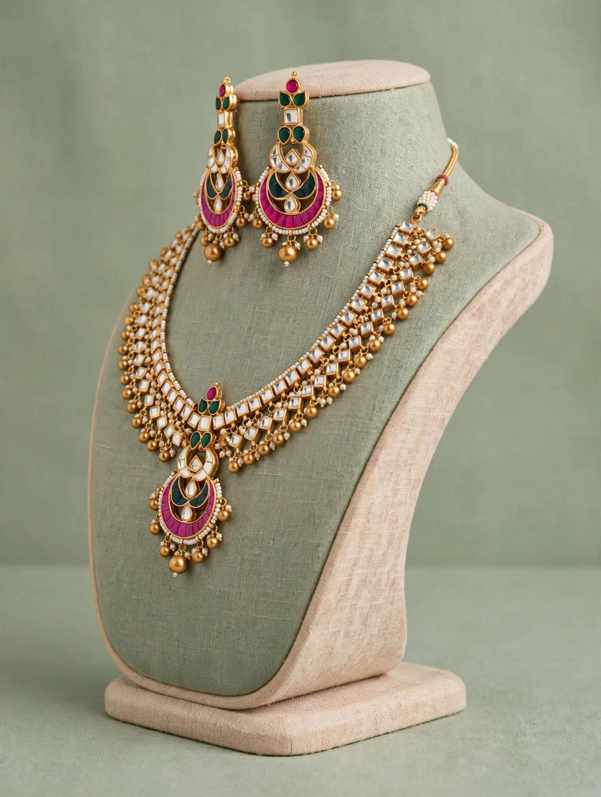 Handmade Kundan Bridal Jewelry Set, Gold Plated Wedding Necklace