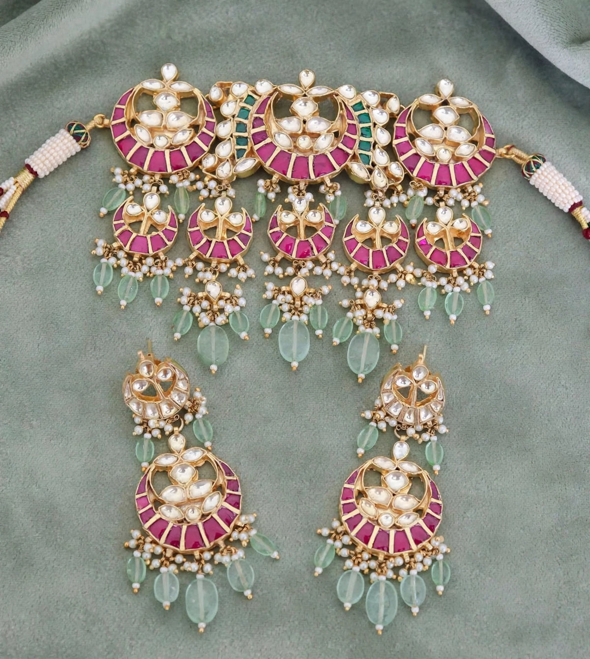 Kundan Choker Necklace with Chandbali Earrings