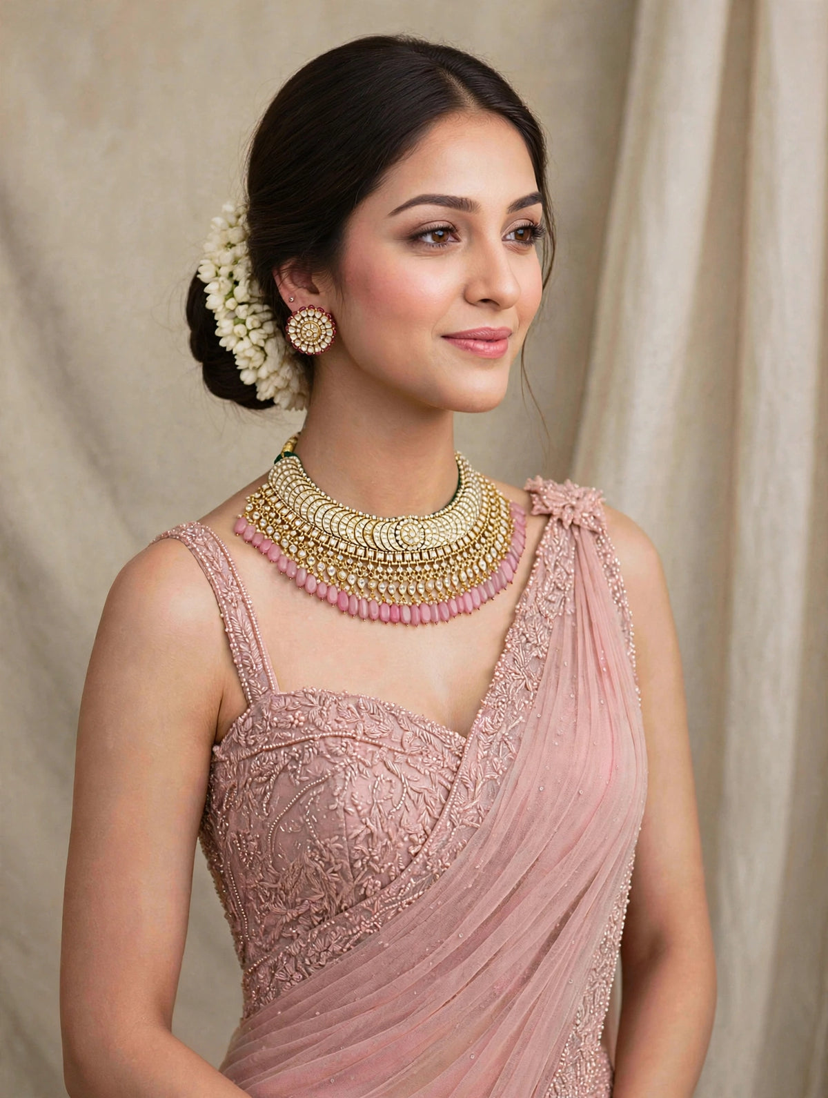 Kundan Jewellery Set with Earrings, Gold Plated Choker Necklace, Traditional Indian Wedding Sets