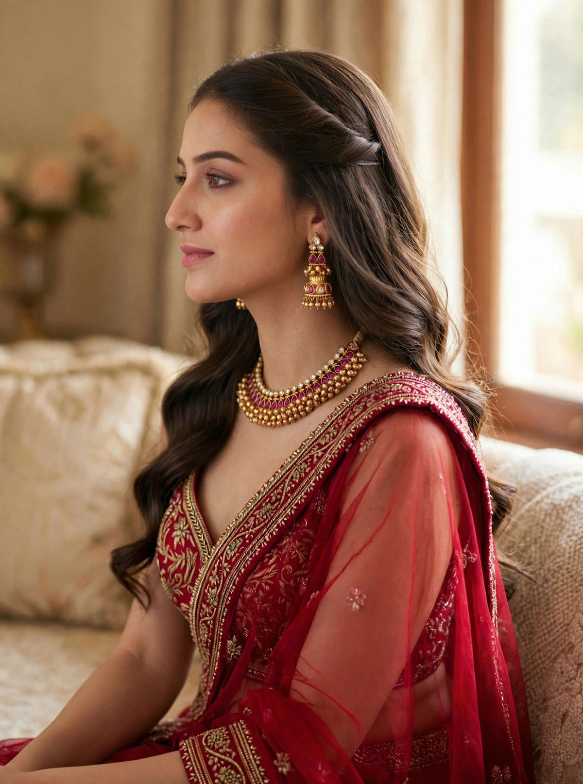 Kundan Choker Necklace with Jumkhi Earrings, Indian Bridal Jewelry, Tussi Necklace
