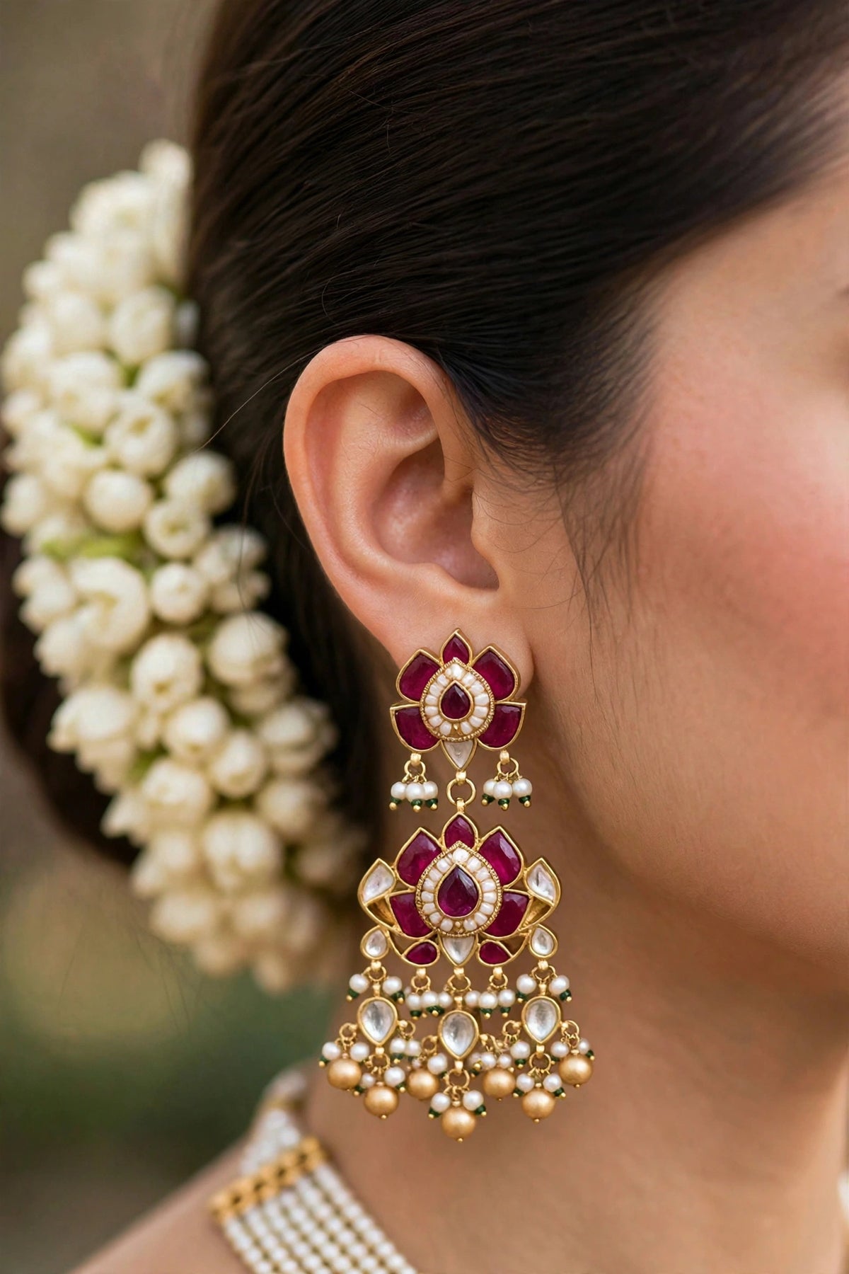 Kundan Choker Necklace Set, Gold Plated South Indian Jewelry