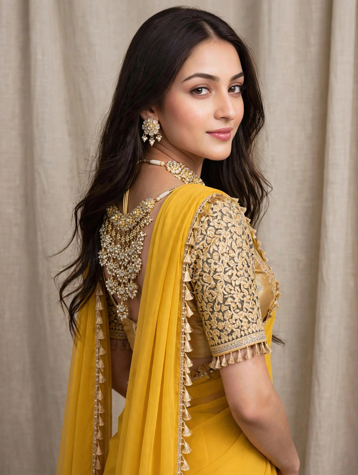 Handmade Kundan Choker Necklace Earrings Set, Gold Plated Mother of Pearl Indian Bridal Jewelry