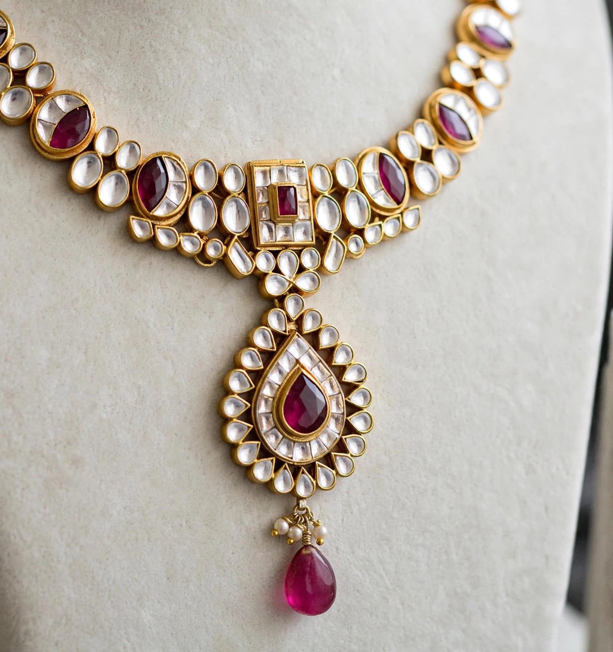 Handmade Kundan Choker Necklace with Earrings, Gold Plated Indian Handmade Jewellery Set