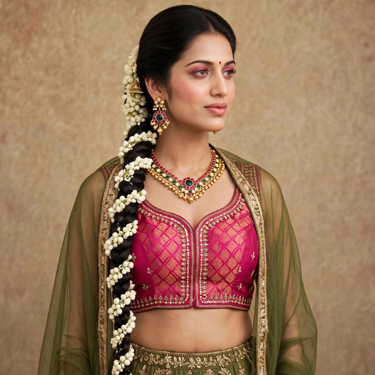 Indian Traditional Kundan Jewellery set, South Indian Necklace with Earrings