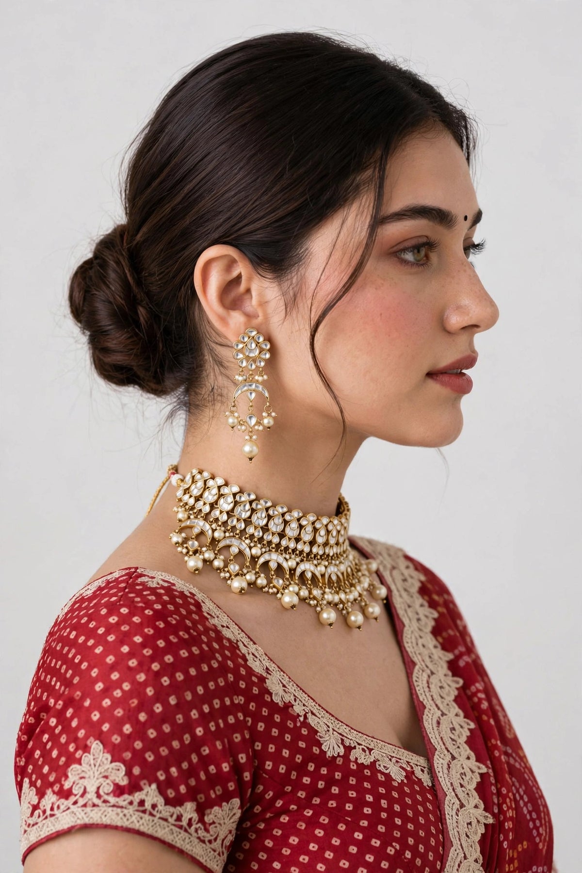 Traditional Kundan Choker Necklace with Earrings, Indian Ethnic Jewellery Set