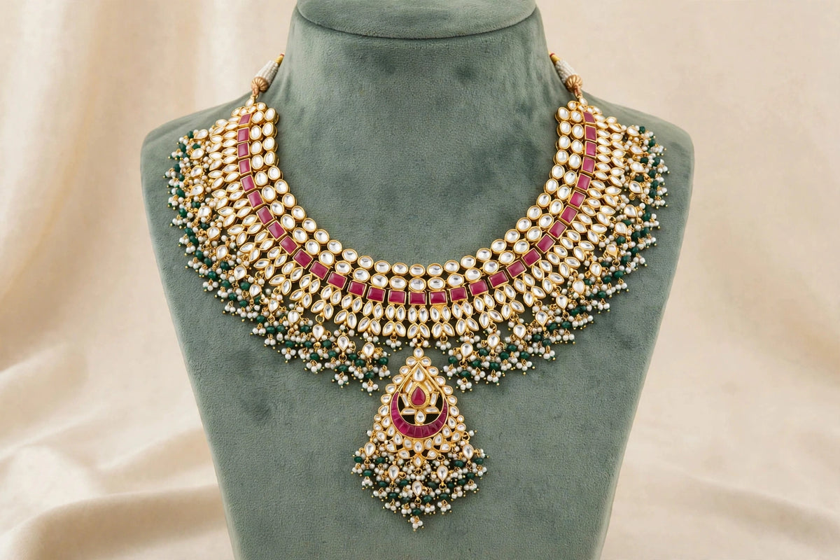 Kundan Choker Necklace Set, Sabyasachi Inspired Indian Bridal Jewelry