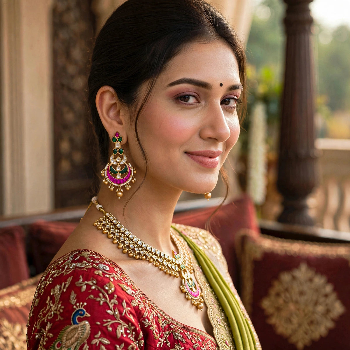 Handmade Kundan Bridal Jewelry Set, Gold Plated Wedding Necklace