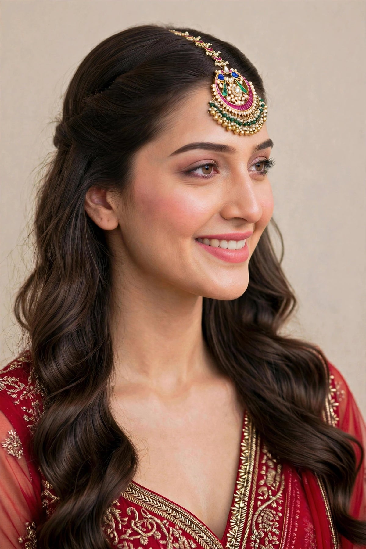 Handmade Kundan Maang tikka: Gold Plated Indian Bridal Tikka,passa,sheeshphool