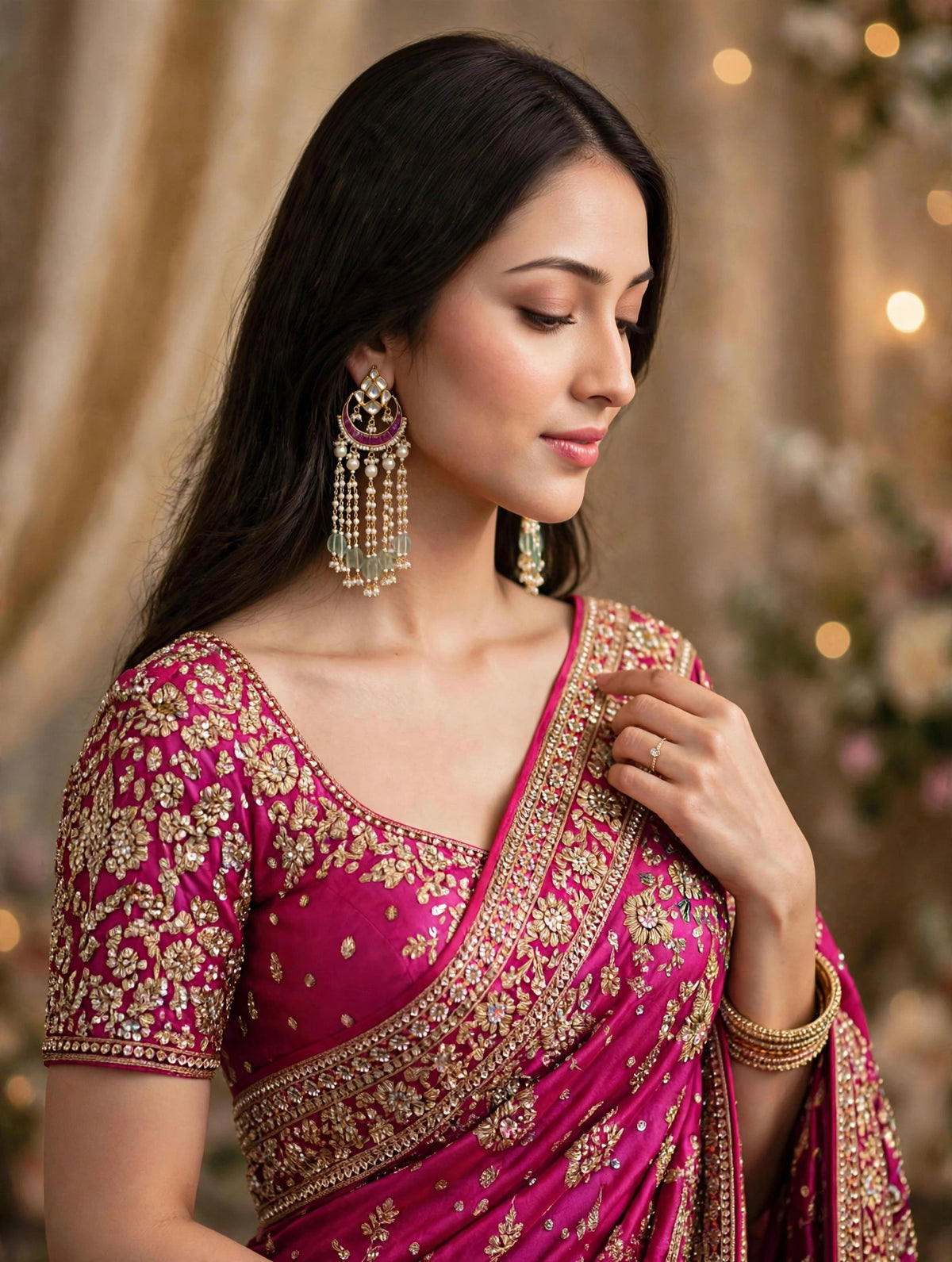 Handmade Kundan Chandbali Earrings, Gold Plated Pearl Hangings