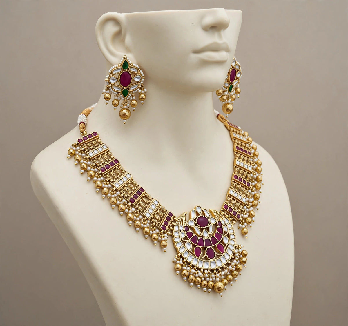 Kundan Bridal Jewelry, Gold Plated Choker Necklace with Earrings