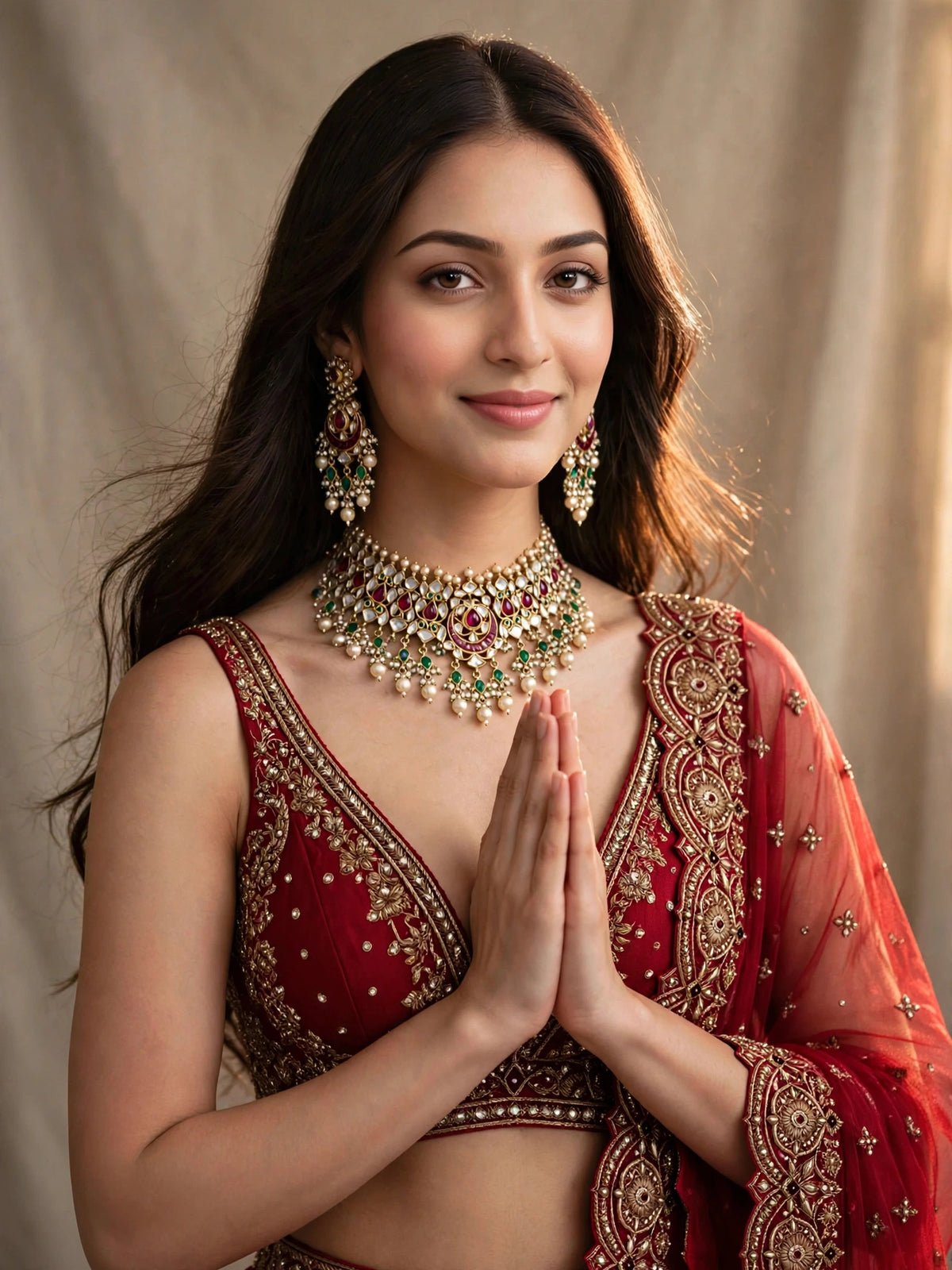 Traditional Kundan Choker Set, Gold Plated Handmade Indian Bridal Necklace Earrings
